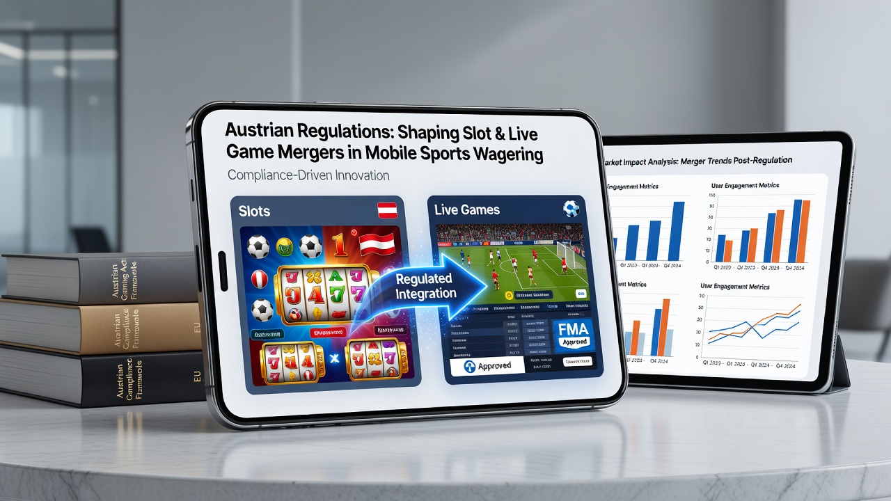 Mobile device displaying merged sports betting and live casino interface under Austrian regulatory guidelines
